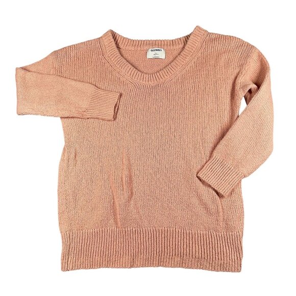 Old Navy Sweater Womens Small Pink Tunic Length V Neck Long Sleeve 100% Cotton - Picture 1 of 13
